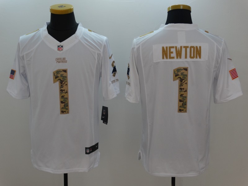 Nike Carolina Panthers #1 Newton White Saulte to Service Jersey