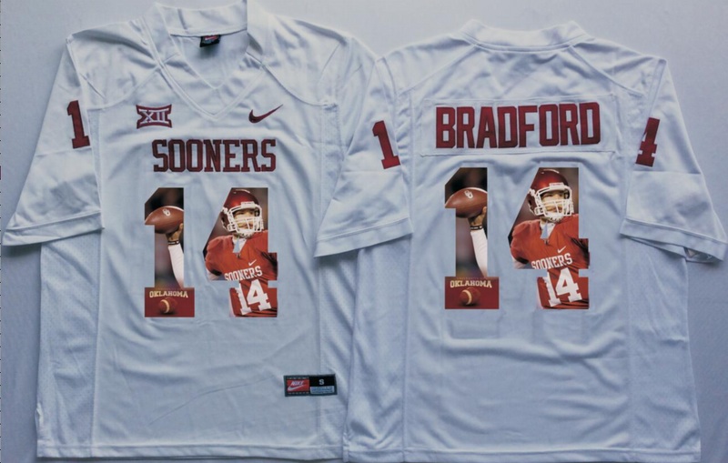 NCAA Oklahoma Sooners White #14 Bradford Fashion Jersey