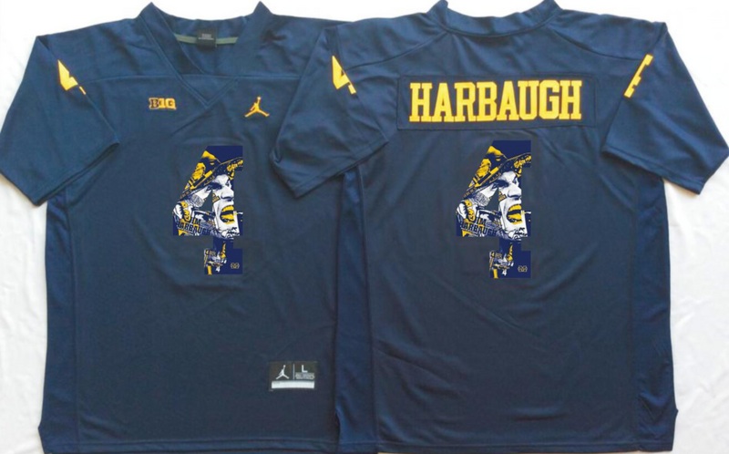 NCAA Michigan Wolverines Blue #4 Harbaugh Fashion Jersey