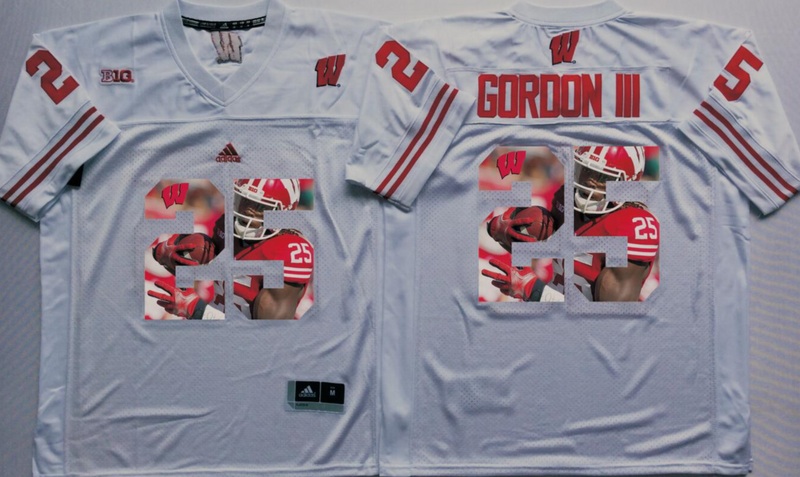 NCAA Wisconsin Badgers White #25 Gordon III Fashion Jersey