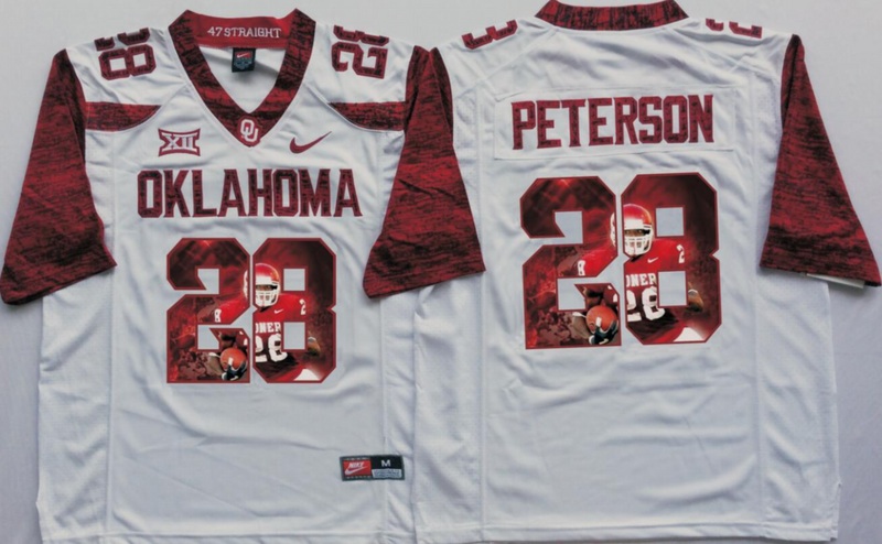 NCAA Oklahoma Sooners White Limited #28 Peterson Fashion Jersey