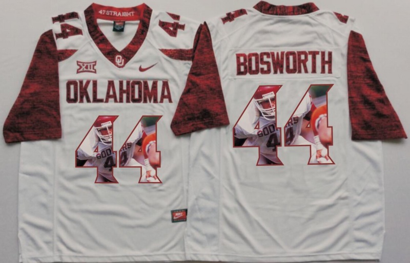 NCAA Oklahoma Sooners White #44 Bosworth Fashion Jersey