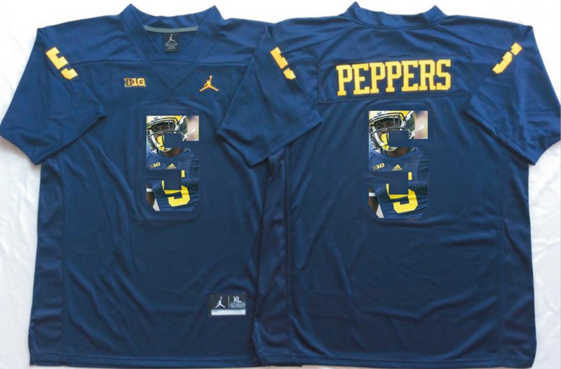 NCAA Michigan Wolverines Blue #5 Peppers Fashion Jersey