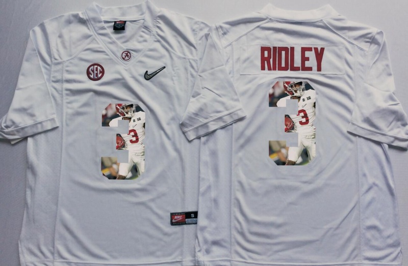NCAA Alabama Crimson Tide White #3 Ridley Fashion Jersey