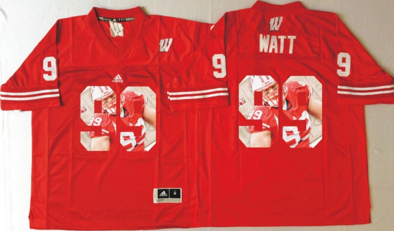 NCAA Wisconsin Badgers Red #99 Watt Fashion Jersey