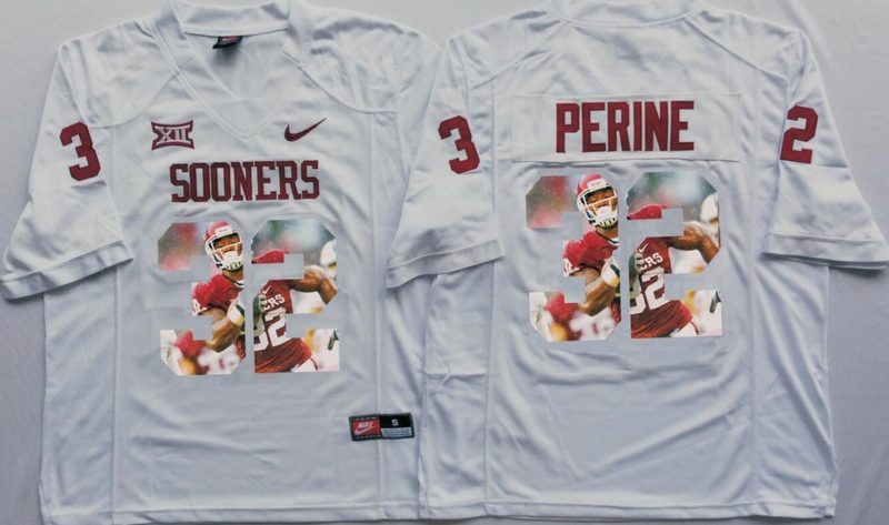 NCAA Oklahoma Sooners White #32 Perine Fashion Jersey