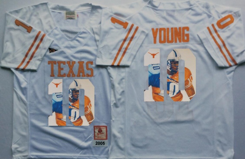 NCAA Texas Longhorns White #10 Young Fashion Jersey