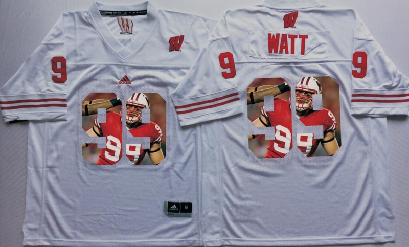 NCAA Wisconsin Badgers White #99 Watt Fashion Jersey