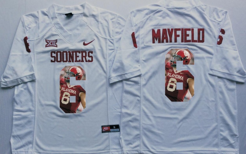 NCAA Oklahoma Sooners White #6 Mayfield Fashion Jersey