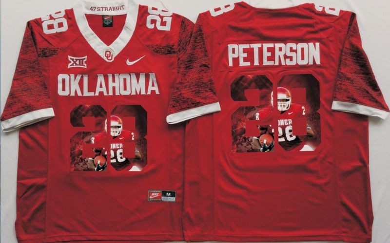 NCAA Oklahoma Sooners Red #28 Peterson Fashion Jersey
