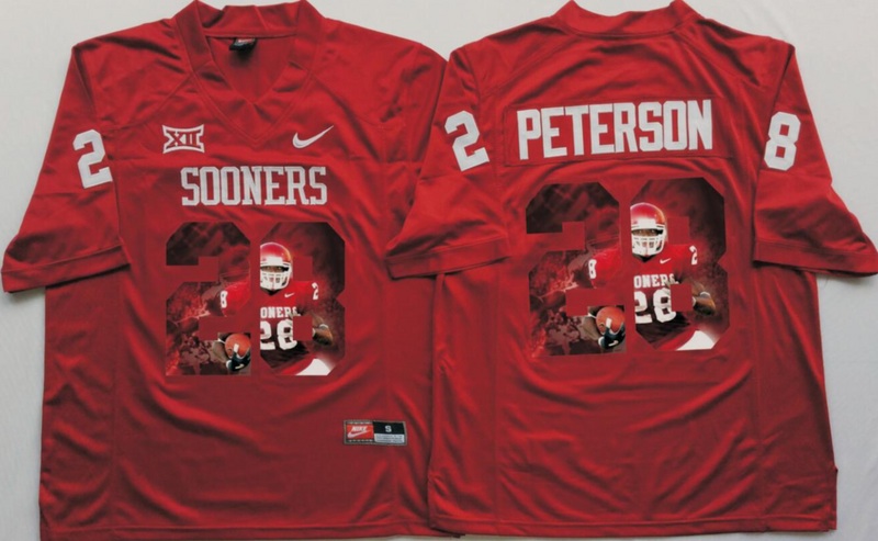 NCAA Oklahoma Sooners Red #28 Peterson Fashion Jersey