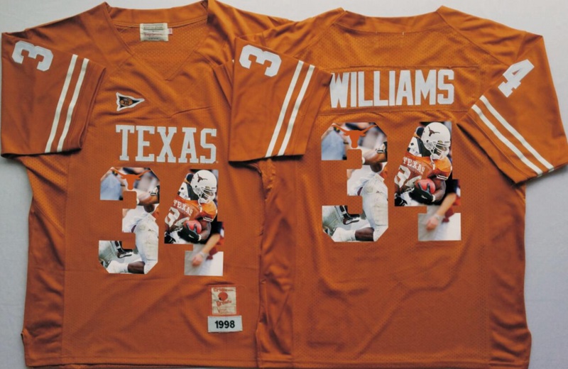 NCAA Texas Longhorns Orange #34 Williams Fashion Jersey