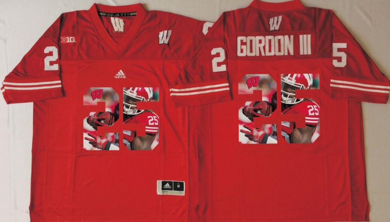 NCAA Wisconsin Badgers Red #25 Gordon III Fashion Jersey