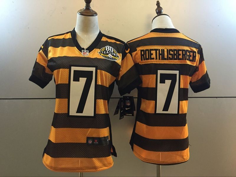 NFL Pittsburgh Steelers #7 Roethlisberger Yellow Throwback Women Jersey 