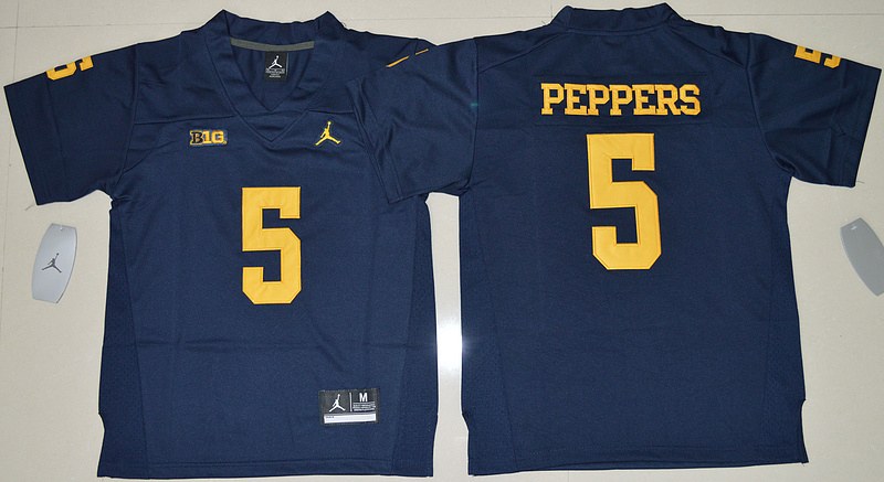 NCAA Jordan Brand Michigan Wolverines #5 Jabrill Peppers Limited Blue Youth Jersey