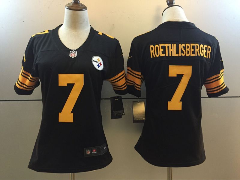 Womens NFL Pittsburgh Steelers #7 Roethlisberger Black Color Rush Jersey