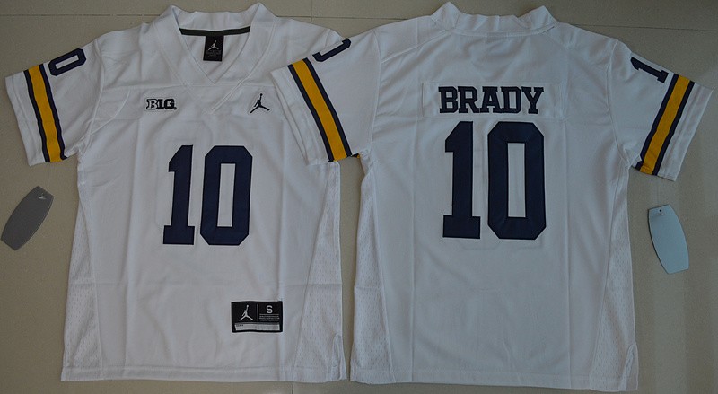 NCAA Youth Jordan Brand Michigan Wolverines #10 Tom Brady Football Limited White Jersey 