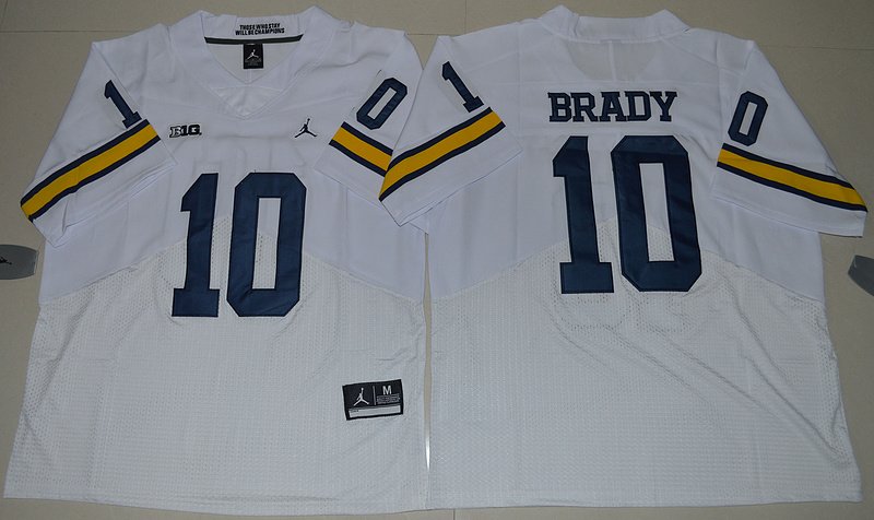 NCAA Jordan Brand Michigan Wolverines Tom Brady 10 College Football  White Elite Jersey