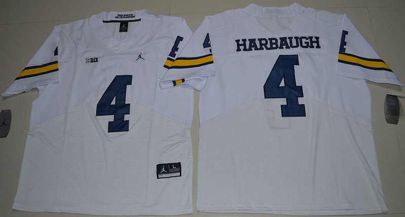 NCAA Jordan Brand Michigan Wolverines #4 Jim Harbaugh College Football Elite White Jersey 