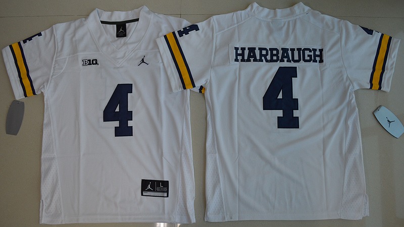 NCAA Jordan Brand Michigan Wolverines #4 Jim Harbaugh White Youth Jersey