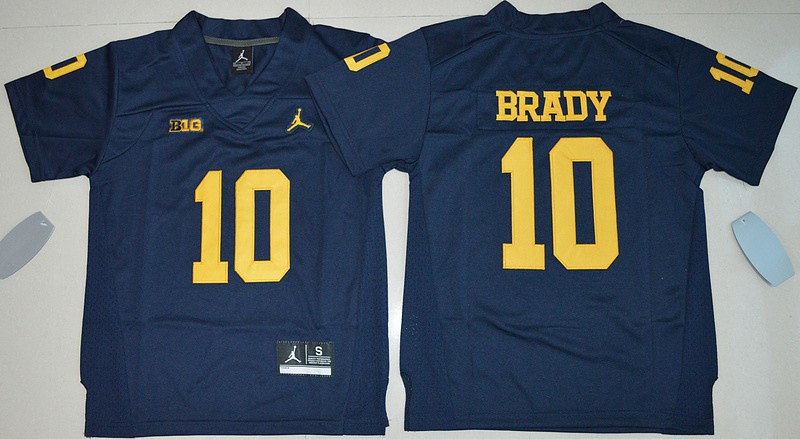 NCAA Jordan Brand Michigan Wolverines #10 Tom Brady Football Blue Youth Jersey