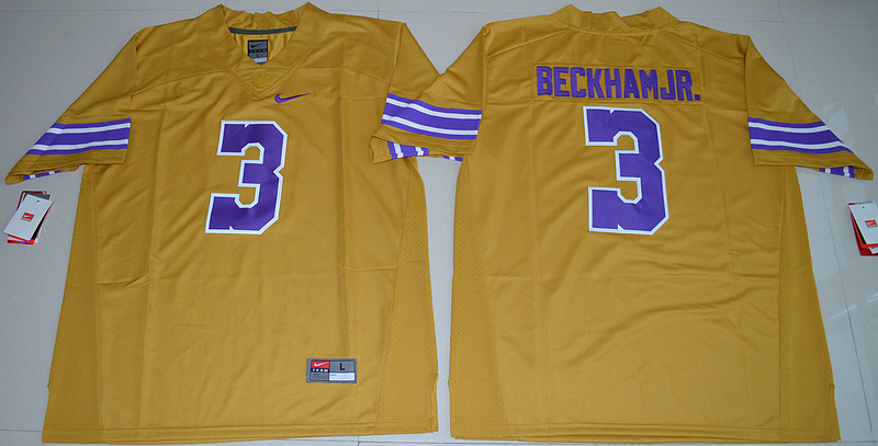 NCAA LSU Tigers #3 Odell Beckham Jr. College Limited Throwback Legand Gold Jersey 