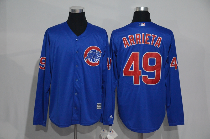 MLB Chicago Cubs #49 Arrieta Blue Long Sleeve Jersey