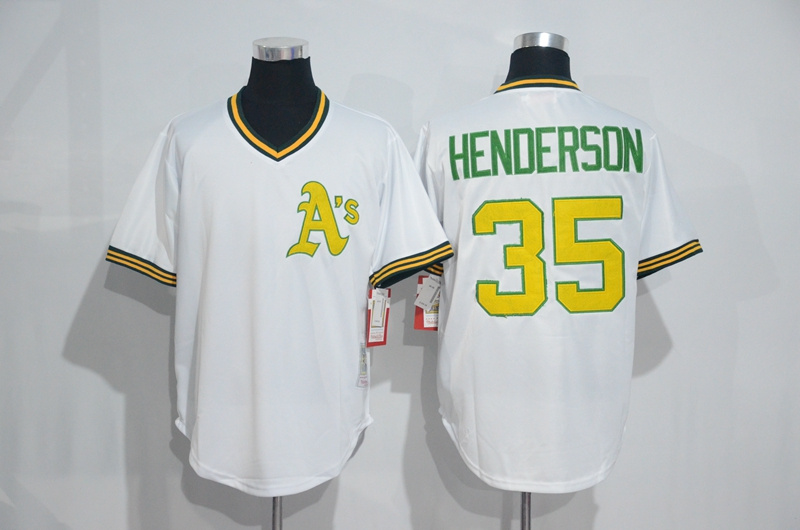MLB Oakland Athletics #35 Henderson White Pullover Throwback Jersey