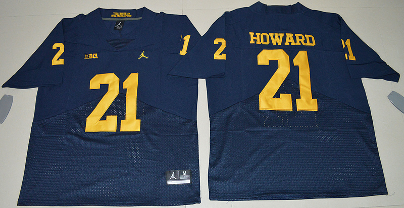 NCAA Jordan Brand Michigan Wolverines #21 Desmond Howard Navy Blue Elite Jersey