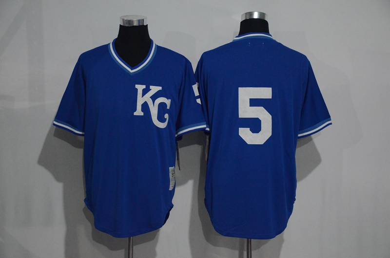 MLB Kansas City Royals #5 Pullover Blue Throwback Jersey