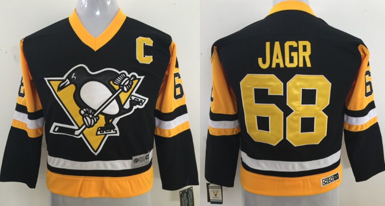NHL Pittsburgh Penguins #68 Jagr Black Kids Jersey