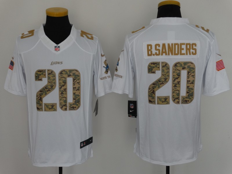 NFL Detriot Lions #20 B.Sanders White Salute to Service Jersey