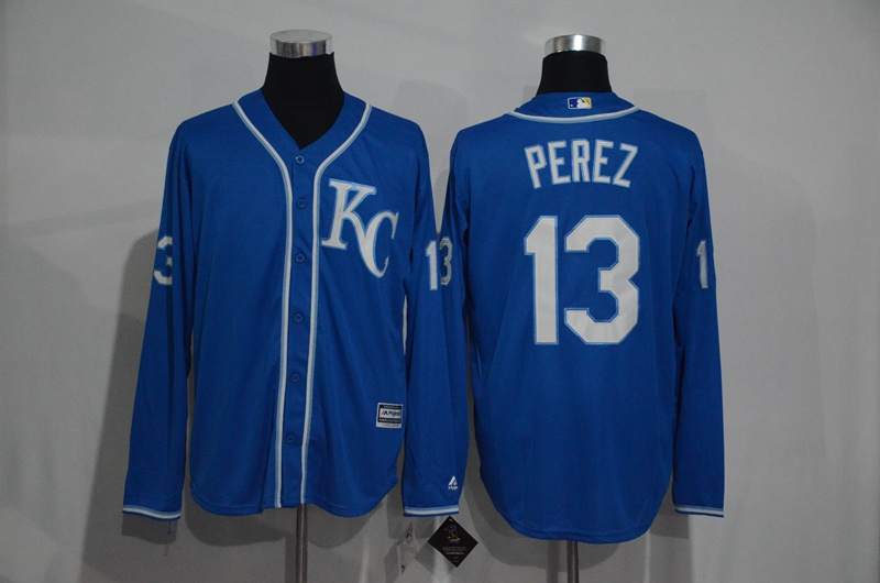 MLB Kansas City Royals #13 Perez Blue Long Sleeve Jersey