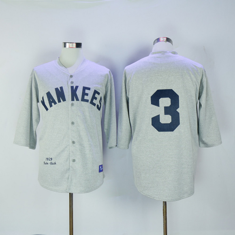 MLB New York Yankees #3 Babe Ruth Grey 1929 Throwback jersey