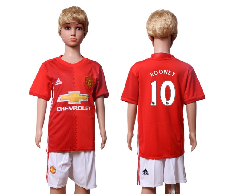 2016 Soocer Club Man Utd. #10 Rooney Home Kids Jersey