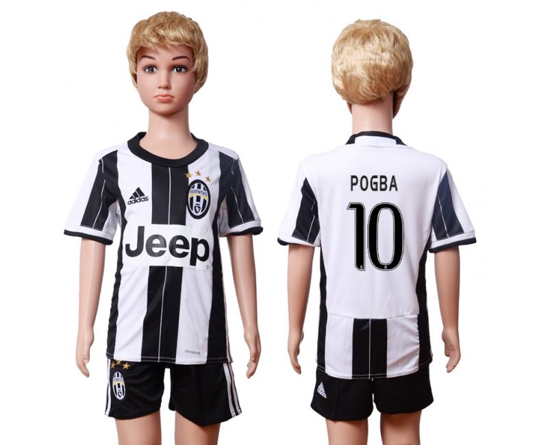 2016 Soccer Juventus #10 Pogba Home Kids Jersey