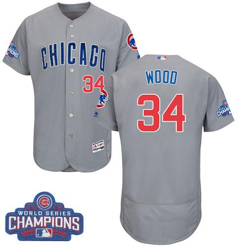 MLB Chicao Cubs #34 Kerry Wood Grey Road 2016 World Series Champions Jersey