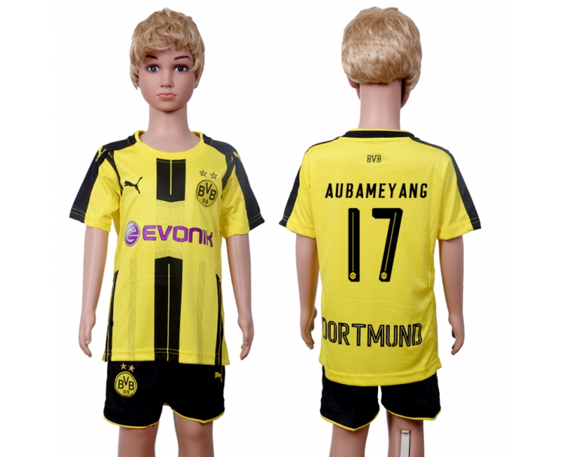 2016 Soccer Club Dortmund #17 Aubameyang Home Kids Jersey