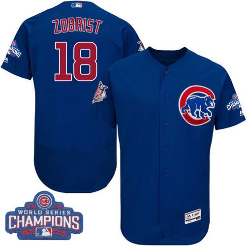 MLB Chicao Cubs #18 Ben Zobrist Contreras Blue 2016 World Series Champions Jersey