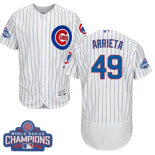 MLB Chicao Cubs #49 Jake Arrieta White 2016 World Series Champions Jersey