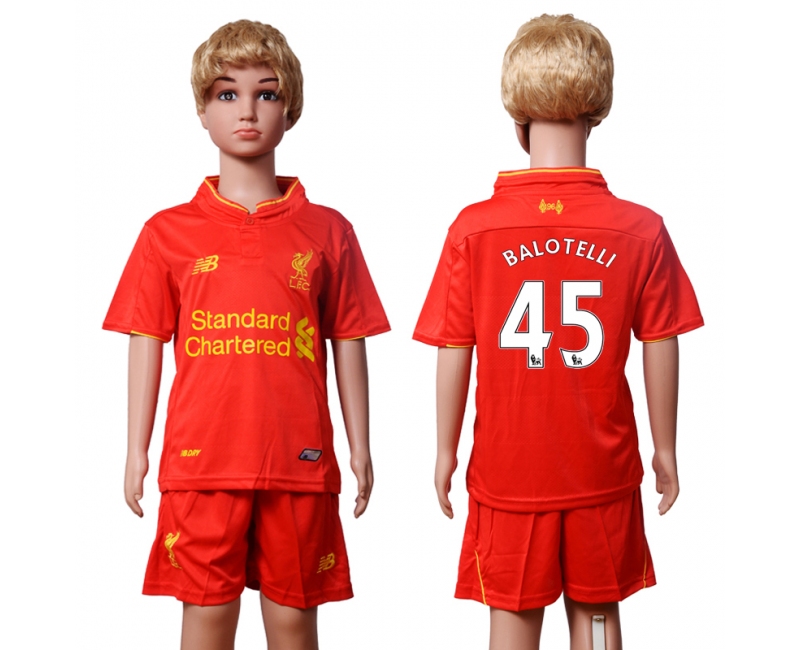 2016 Soccer Liverpool #45 Balotelli Home Kids Jersey