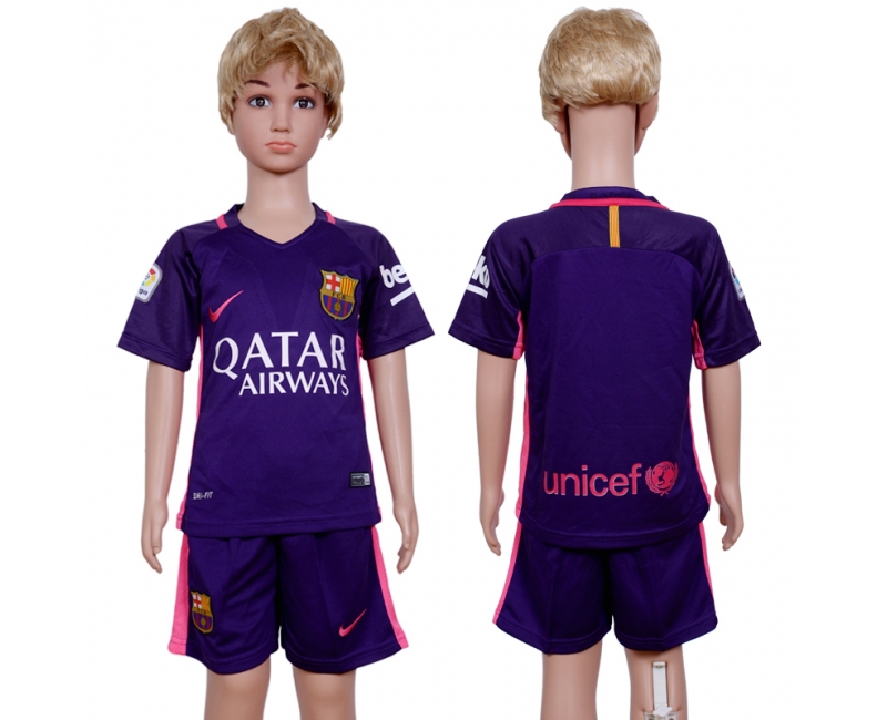 2016 Soccer Barcelona Blank Away Kids Purple Jersey