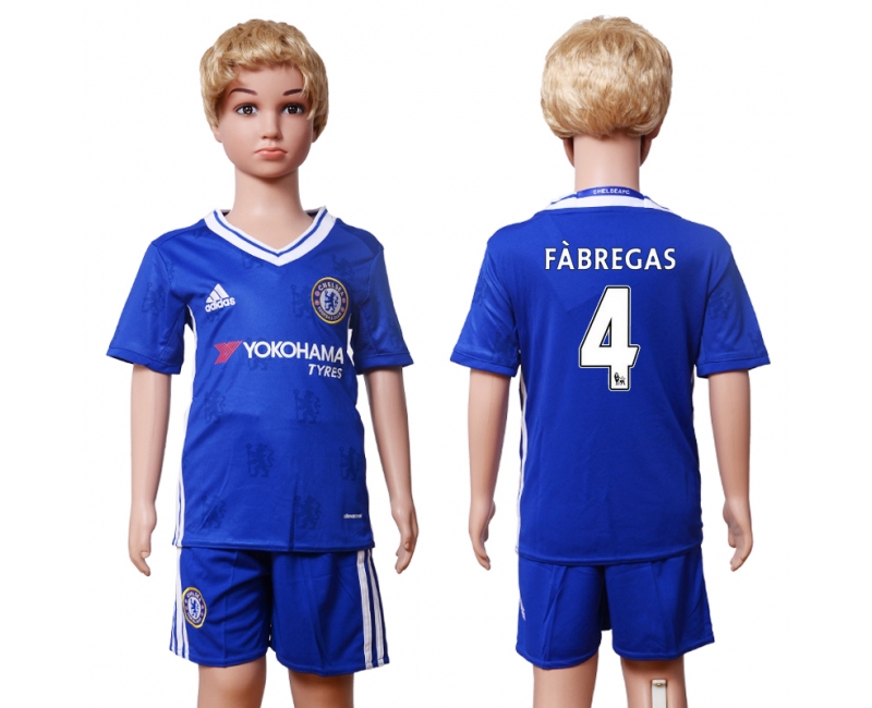 2016 Soccer Club Chelsea #4 Fabregas Home Kids Jersey