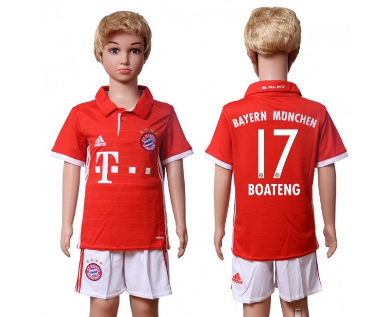 2016 Soccer Bayern Munich #17 Boateng Home Kids Jersey