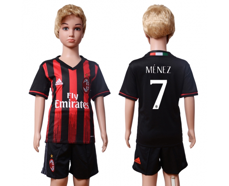 2016 Soccer AC Milan #7 Menez Home Kids Jersey