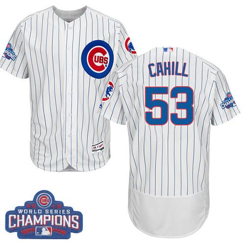 MLB Chicao Cubs #53 Trevor Cahill White 2016 World Series Champions Jersey