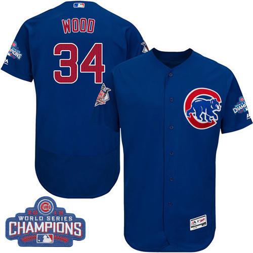 MLB Chicao Cubs #34 Kerry Wood Blue 2016 World Series Champions Jersey