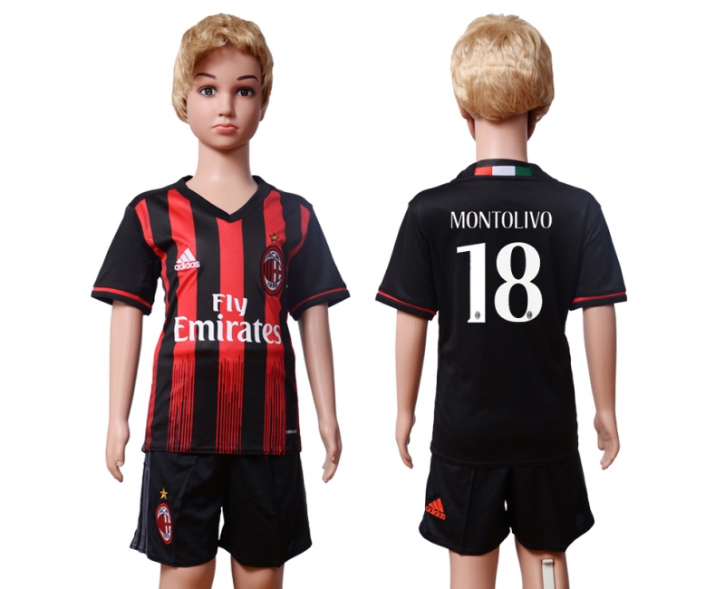 2016 Soccer AC Milan #18 Montolivo Home Kids Jersey