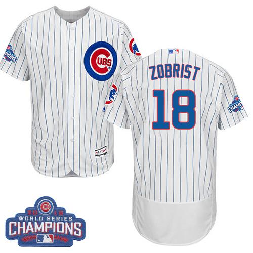 MLB Chicao Cubs #18 Ben Zobrist White 2016 World Series Champions Jersey