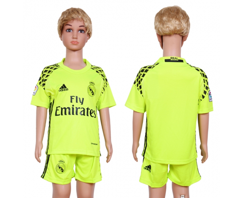 2016 Soccer Real Madrid Blank Goalkeeper Kids Jersey